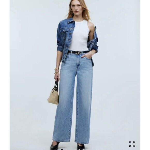 Madewell Denim - Madewell Superwide-Leg Jeans Ahern Wash Airy Denim Light Wash  Womans‎ Sz 33 NWT